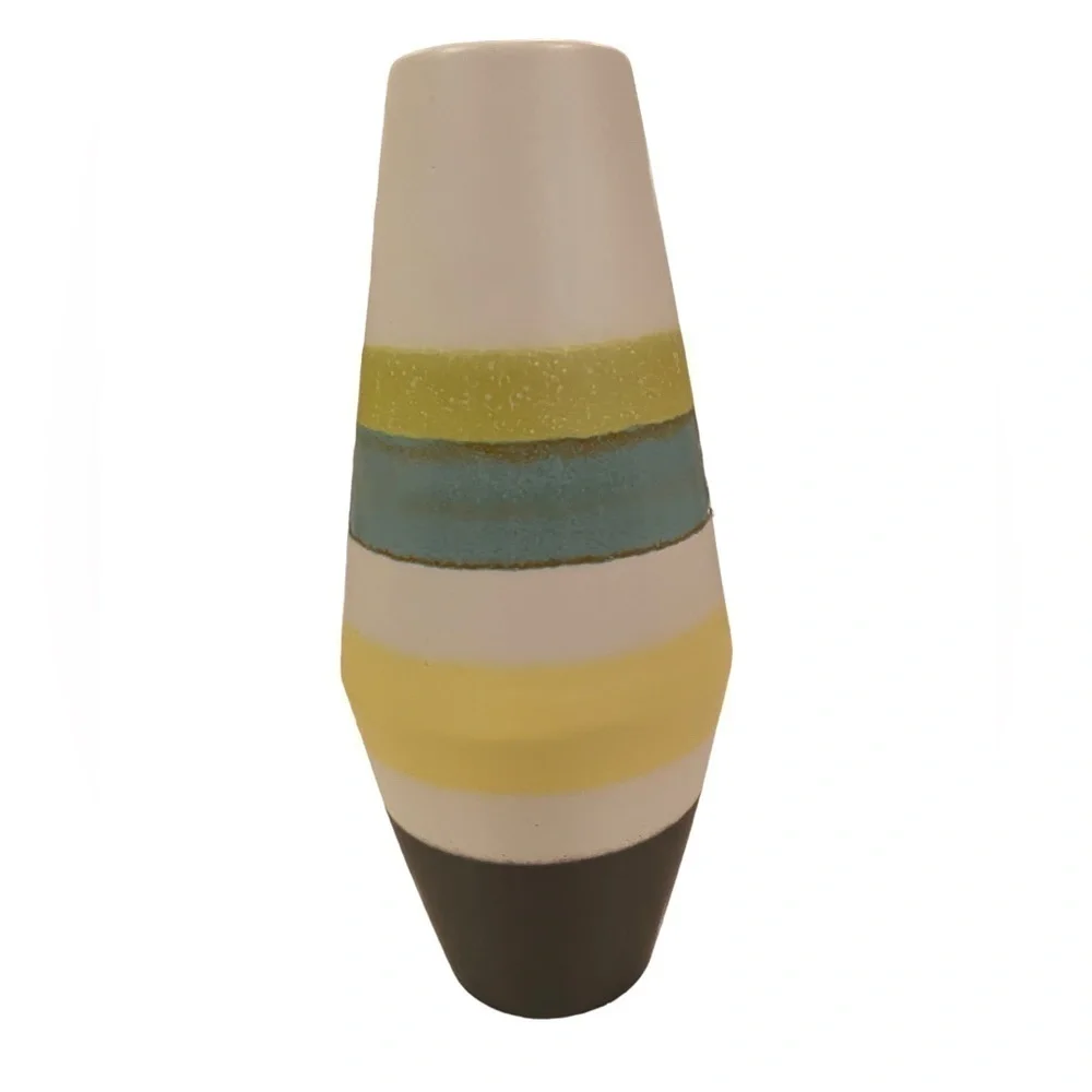 Amano 1980s Vintage White Black Lime Green Yellow & Teal West German Vase 553-30